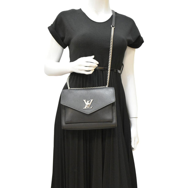 LOUIS VUITTON Mylockme BB Leather Chain Shoulder Bag Black