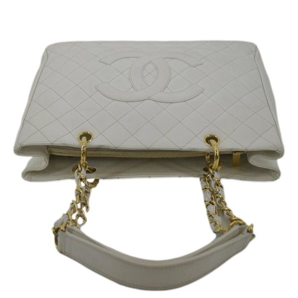 CHANEL Grand Shopping Caviar Leather Tote Bag White