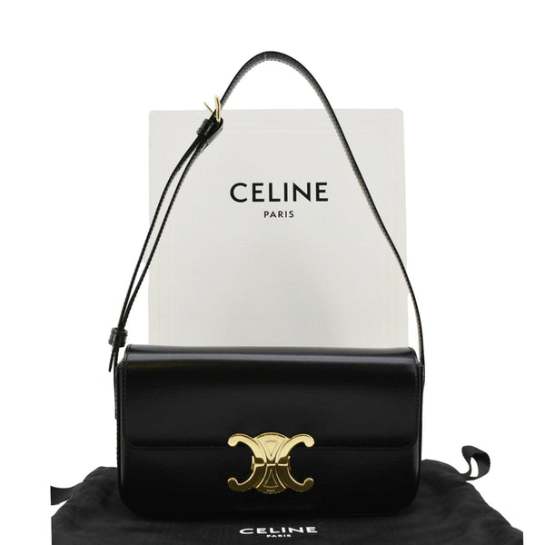 CELINE Triomphe Calfskin Leather Shoulder Bag Black