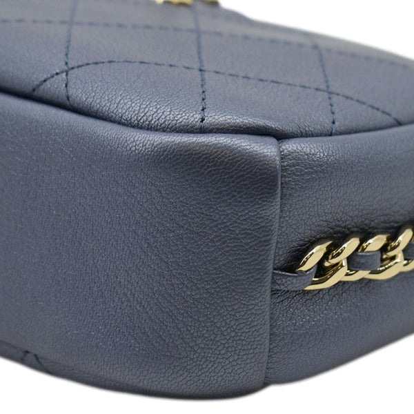 CHANEL Casual Trip Camera Small Metallic Leather Crossbody Bag Blue