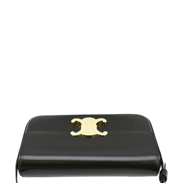 CELINE Triomphe Calfskin Leather Shoulder Bag Black