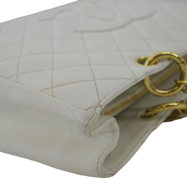 CHANEL Grand Shopping Caviar Leather Tote Bag White