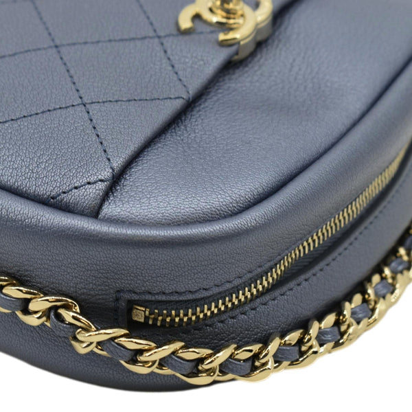 CHANEL Casual Trip Camera Small Metallic Leather Crossbody Bag Blue