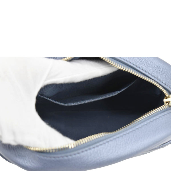 CHANEL Casual Trip Camera Small Metallic Leather Crossbody Bag Blue