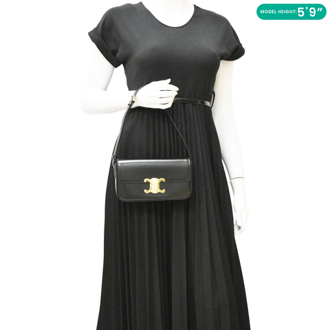 CELINE Triomphe Calfskin Leather Shoulder Bag Black