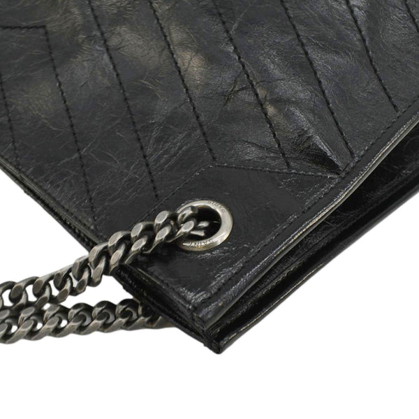 YVES SAINT LAURENT Niki Crinkle Leather Shopper Tote Bag Black