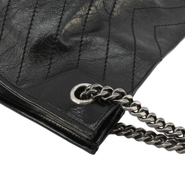 YVES SAINT LAURENT Niki Crinkle Leather Shopper Tote Bag Black