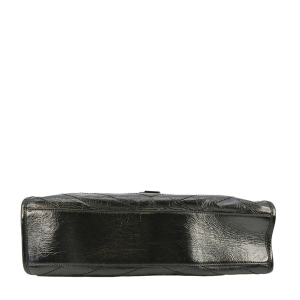 YVES SAINT LAURENT Niki Crinkle Leather Shopper Tote Bag Black