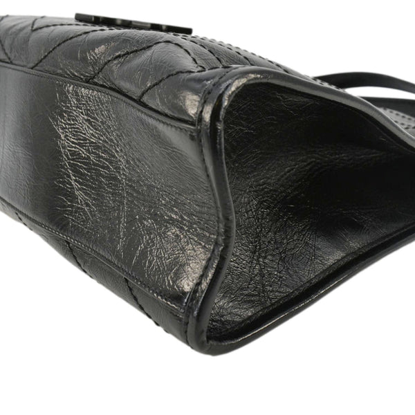 YVES SAINT LAURENT Niki Crinkle Leather Shopper Tote Bag Black