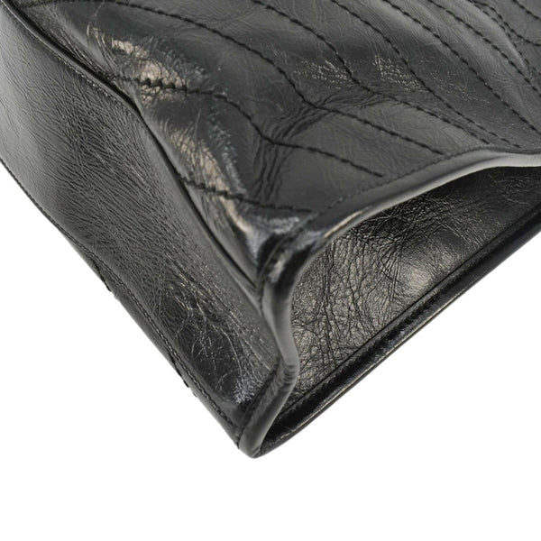 YVES SAINT LAURENT Niki Crinkle Leather Shopper Tote Bag Black