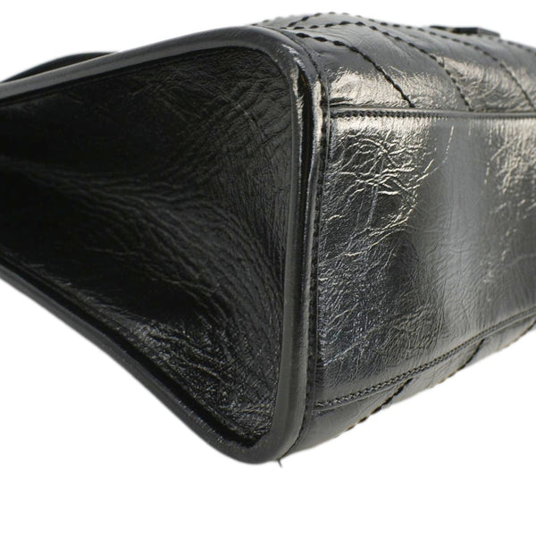 YVES SAINT LAURENT Niki Crinkle Leather Shopper Tote Bag Black
