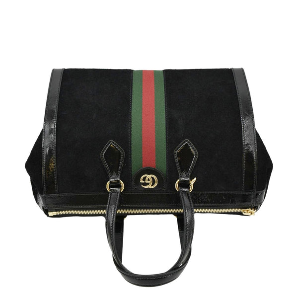 GUCCI Ophidia Medium Web Suede Tote Bag Black 524537