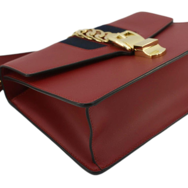 GUCCI Sylvie Small Web Leather Shoulder Bag Red 421882