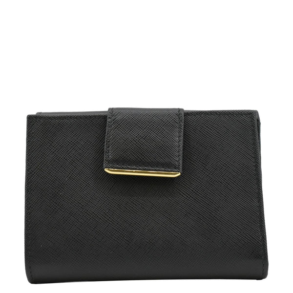 PRADA Fold Over Saffiano Leather Wallet Black