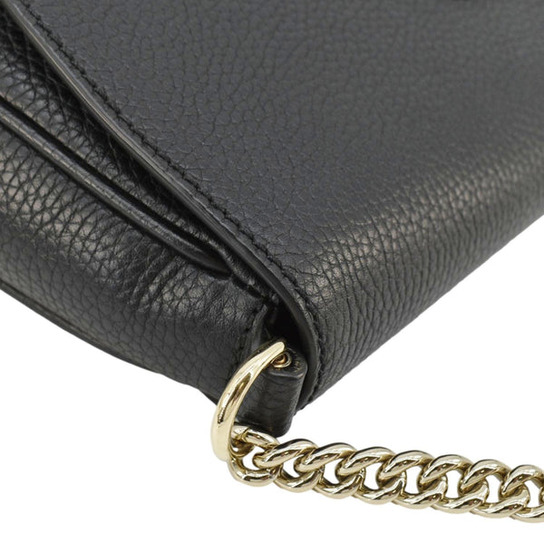 GUCCI Soho Flap Leather Chain Crossbody Bag Black 536224