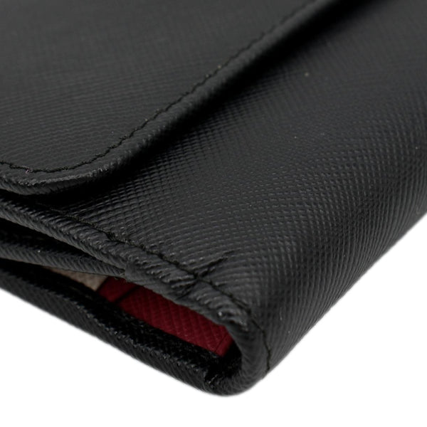 PRADA Fold Over Saffiano Leather Wallet Black