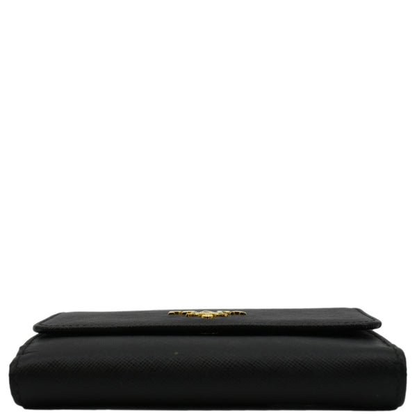 PRADA Fold Over Saffiano Leather Wallet Black
