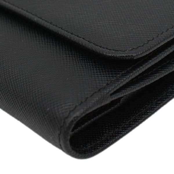 PRADA Fold Over Saffiano Leather Wallet Black