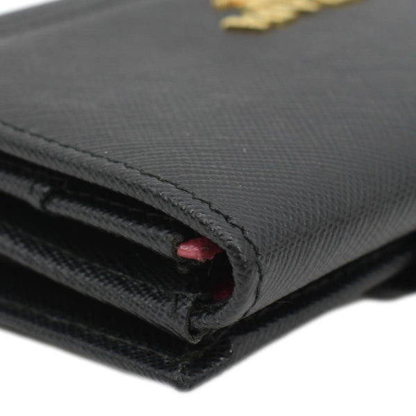 PRADA Fold Over Saffiano Leather Wallet Black