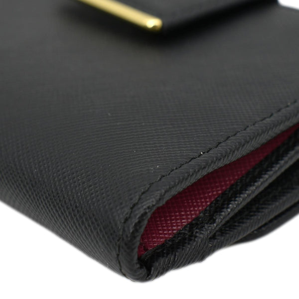 PRADA Fold Over Saffiano Leather Wallet Black