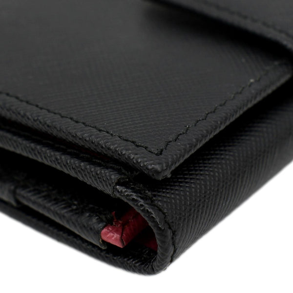 PRADA Fold Over Saffiano Leather Wallet Black
