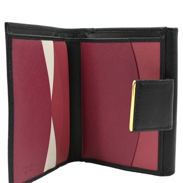 PRADA Fold Over Saffiano Leather Wallet Black