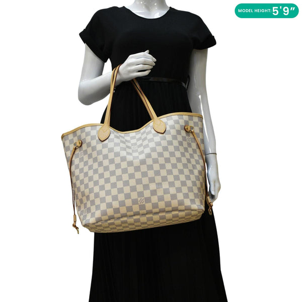 LOUIS VUITTON Neverfull MM Damier Azur Shoulder Bag Rose Ballerine