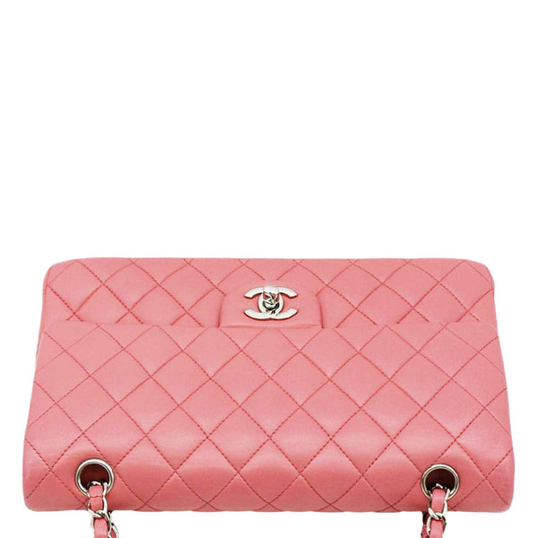 CHANEL Classic Double Flap Medium Quilted Leather Shoulder Bag Salmon Pink
