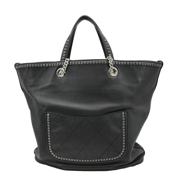 CHANEL Coco Eyelets Large Leather Shopping Tote Shoulder Black