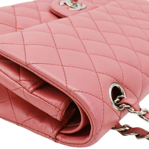 CHANEL Classic Double Flap Medium Quilted Leather Shoulder Bag Salmon Pink