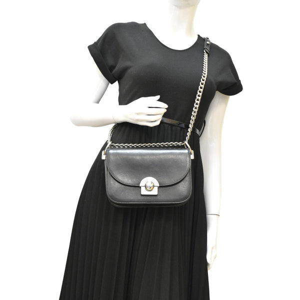 PRADA Arcade Glace Calf Leather Chain Crossbody Bag Black