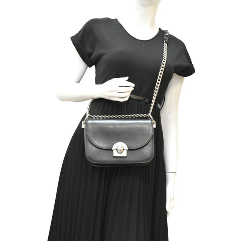 PRADA Arcade Glace Calf Leather Chain Crossbody Bag Black