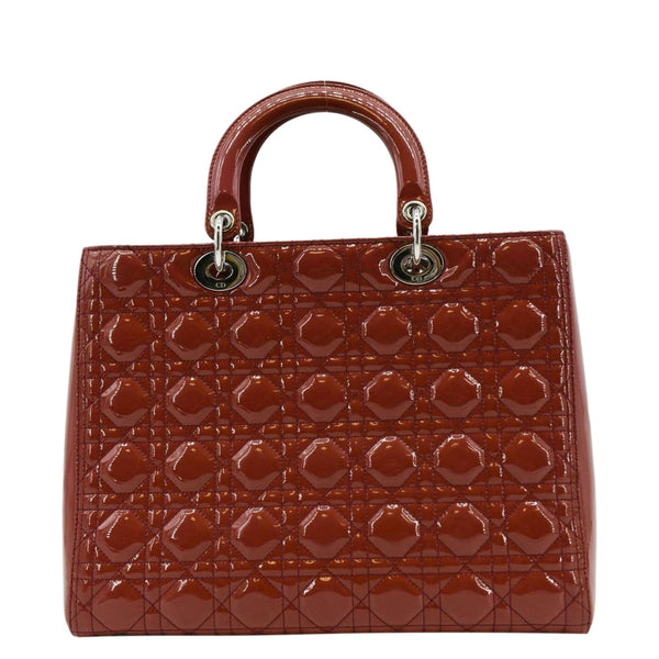 CHRISTIAN DIOR Lady Dior Large Quilted Patent Leather Shoulder Bag Reddish Orange