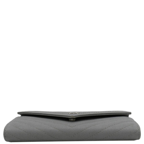 CHANEL Long Flap Quilted Chevron Caviar Wallet Light Grey