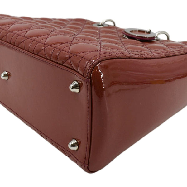 CHRISTIAN DIOR Lady Dior Large Quilted Patent Leather Shoulder Bag Reddish Orange