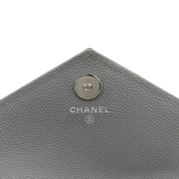 CHANEL Long Flap Quilted Chevron Caviar Wallet Light Grey