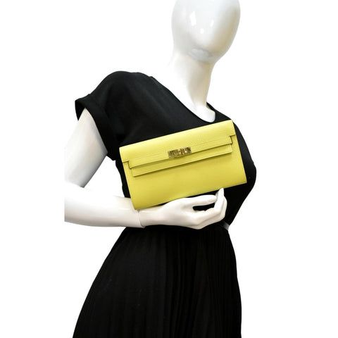 HERMES Kelly To Go Leather Wallet Lime