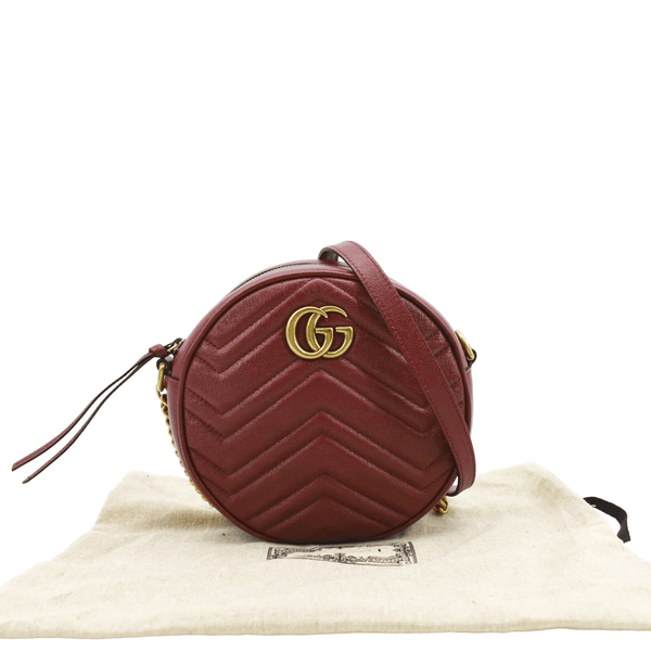 GUCCI GG Marmont Mini Round Leather Crossbody Bag Red 550154