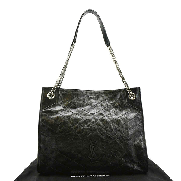YVES SAINT LAURENT Niki Medium Crinkle Leather Shoulder Bag Black
