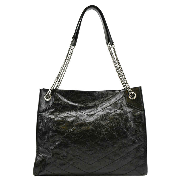 YVES SAINT LAURENT Niki Medium Crinkle Leather Shoulder Bag Black