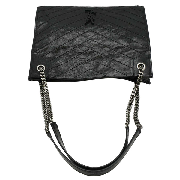 YVES SAINT LAURENT Niki Medium Crinkle Leather Shoulder Bag Black
