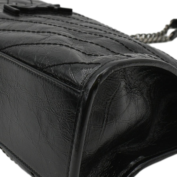 YVES SAINT LAURENT Niki Medium Crinkle Leather Shoulder Bag Black