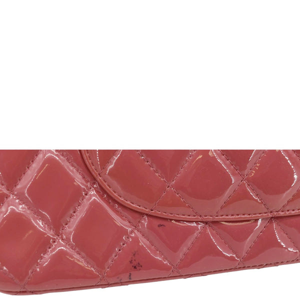 CHANEL Classic Double Flap Medium Quilted Patent Leather Shoulder Bag Light Pink