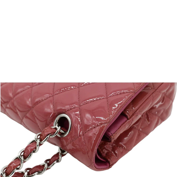 CHANEL Classic Double Flap Medium Quilted Patent Leather Shoulder Bag Light Pink