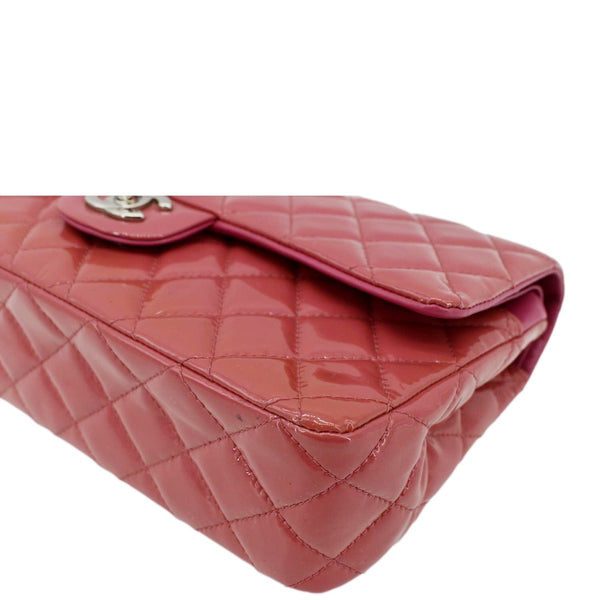 CHANEL Classic Double Flap Medium Quilted Patent Leather Shoulder Bag Light Pink