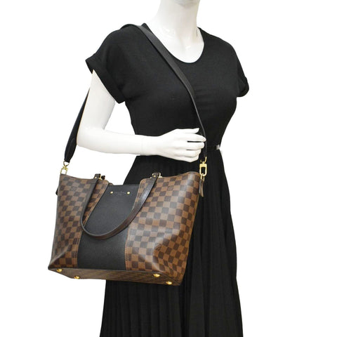 LOUIS VUITTON Jersey Damier Ebene Tote Shoulder Bag Brown