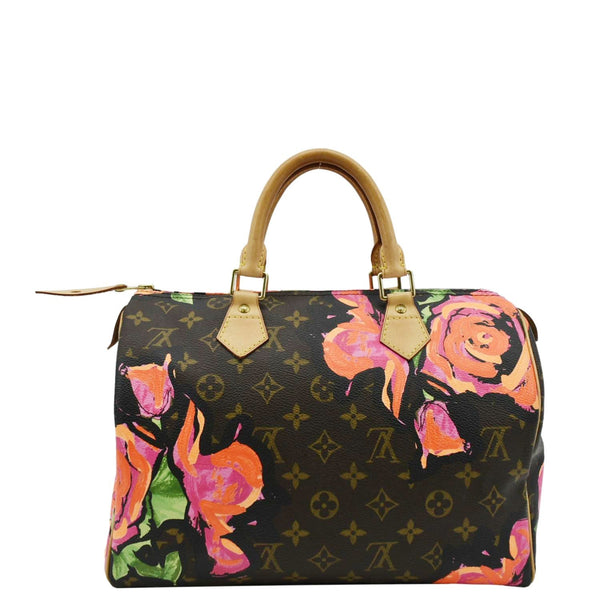 LOUIS VUITTON Roses Speedy 30 Monogram Canvas Satchel Bag Brown