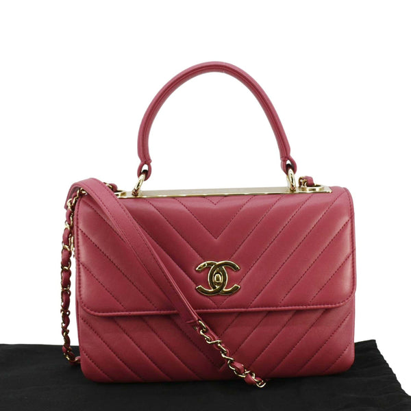 CHANEL Trendy CC Top Handle Flap Quilted Leather Shoulder Bag Hot Pink