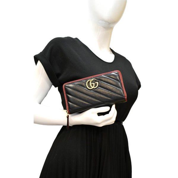 GUCCI GG Marmont Leather Zip Around Wallet Black 573810