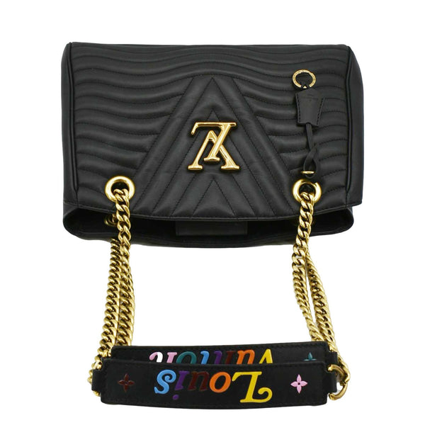 LOUIS VUITTON Wave Chain Leather Tote Shoulder Bag Black